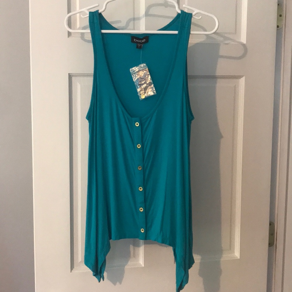 Bebe blue button down tank top